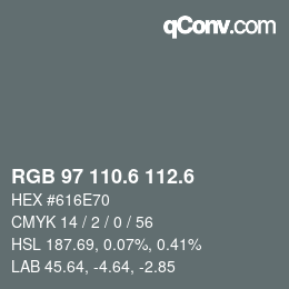 カラーコード: RGB 97 110.6 112.6 | qconv.com