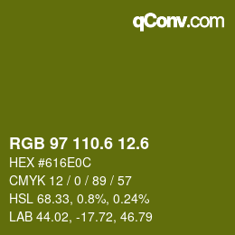 カラーコード: RGB 97 110.6 12.6 | qconv.com