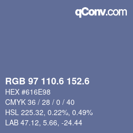 カラーコード: RGB 97 110.6 152.6 | qconv.com