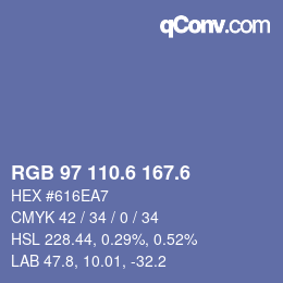 カラーコード: RGB 97 110.6 167.6 | qconv.com