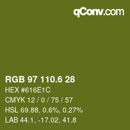 カラーコード: RGB 97 110.6 28 | qconv.com