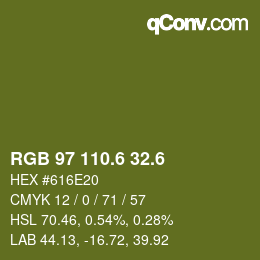カラーコード: RGB 97 110.6 32.6 | qconv.com