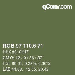 カラーコード: RGB 97 110.6 71 | qconv.com