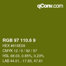 カラーコード: RGB 97 110.6 9 | qconv.com