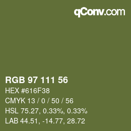 カラーコード: RGB 97 111 56 | qconv.com