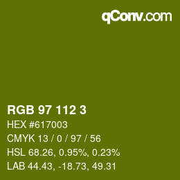 カラーコード: RGB 97 112 3 | qconv.com