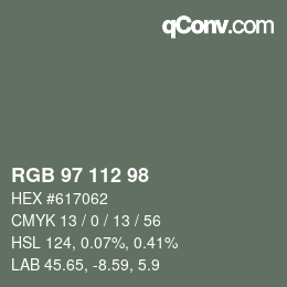 Color code: RGB 97 112 98 | qconv.com