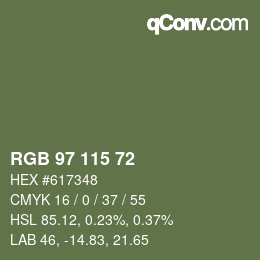 Color code: RGB 97 115 72 | qconv.com