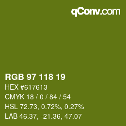 カラーコード: RGB 97 118 19 | qconv.com