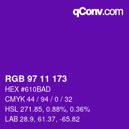 Color code: RGB 97 11 173 | qconv.com