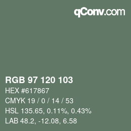 カラーコード: RGB 97 120 103 | qconv.com