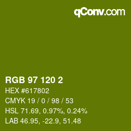 Color code: RGB 97 120 2 | qconv.com