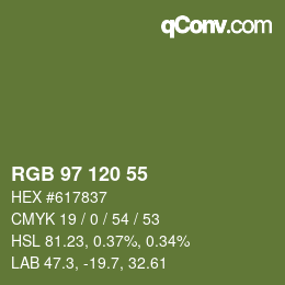 カラーコード: RGB 97 120 55 | qconv.com