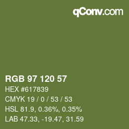 Color code: RGB 97 120 57 | qconv.com