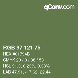 カラーコード: RGB 97 121 75 | qconv.com