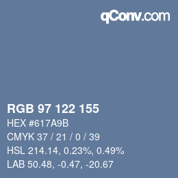 カラーコード: RGB 97 122 155 | qconv.com