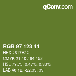 カラーコード: RGB 97 123 44 | qconv.com