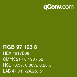 Color code: RGB 97 123 8 | qconv.com