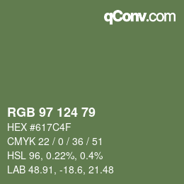 Farbcode: RGB 97 124 79 | qconv.com