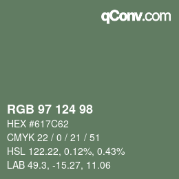 Farbcode: RGB 97 124 98 | qconv.com