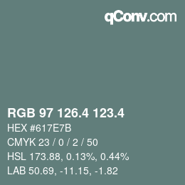 カラーコード: RGB 97 126.4 123.4 | qconv.com