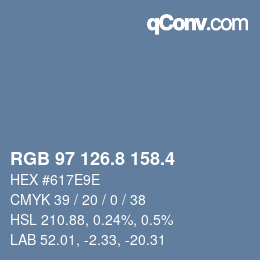 カラーコード: RGB 97 126.8 158.4 | qconv.com