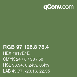 カラーコード: RGB 97 126.8 78.4 | qconv.com