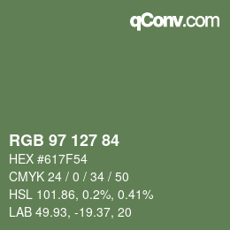 颜色代码: RGB 97 127 84 | qconv.com