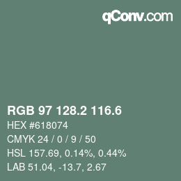 カラーコード: RGB 97 128.2 116.6 | qconv.com