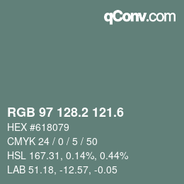 カラーコード: RGB 97 128.2 121.6 | qconv.com