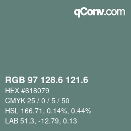 カラーコード: RGB 97 128.6 121.6 | qconv.com