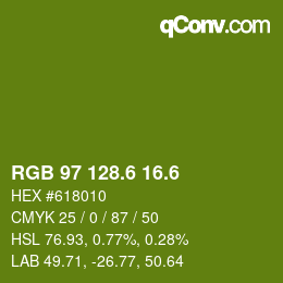 カラーコード: RGB 97 128.6 16.6 | qconv.com