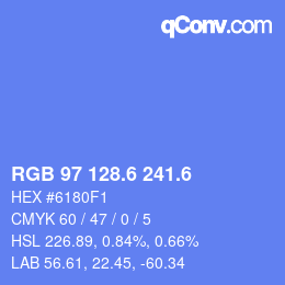 カラーコード: RGB 97 128.6 241.6 | qconv.com