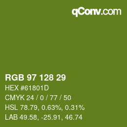 カラーコード: RGB 97 128 29 | qconv.com