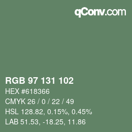 Color code: RGB 97 131 102 | qconv.com