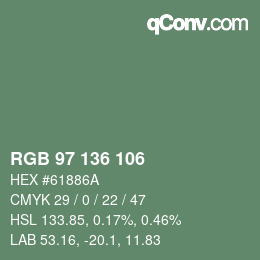 Color code: RGB 97 136 106 | qconv.com