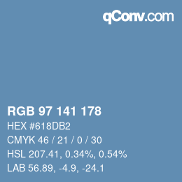 カラーコード: RGB 97 141 178 | qconv.com