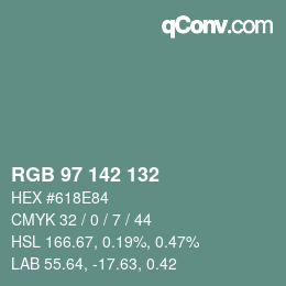 Color code: RGB 97 142 132 | qconv.com