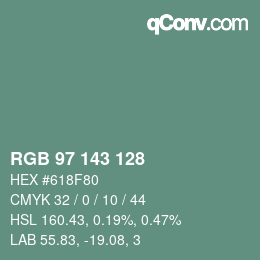 颜色代码: RGB 97 143 128 | qconv.com