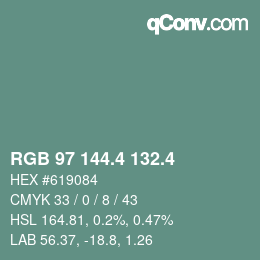 カラーコード: RGB 97 144.4 132.4 | qconv.com