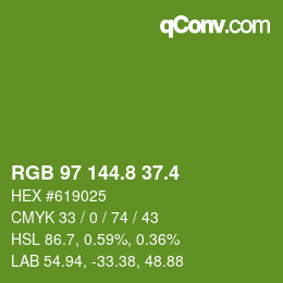 カラーコード: RGB 97 144.8 37.4 | qconv.com