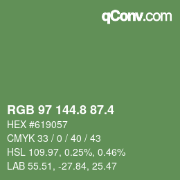 カラーコード: RGB 97 144.8 87.4 | qconv.com
