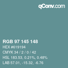 颜色代码: RGB 97 145 148 | qconv.com
