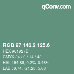 カラーコード: RGB 97 146.2 125.6 | qconv.com