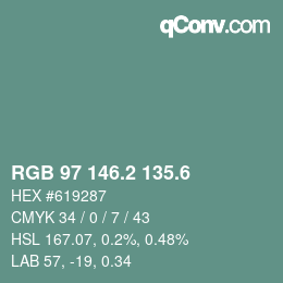 カラーコード: RGB 97 146.2 135.6 | qconv.com