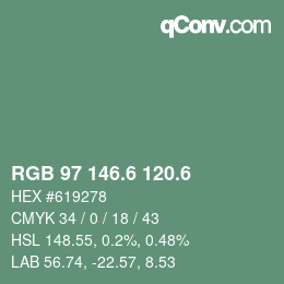 カラーコード: RGB 97 146.6 120.6 | qconv.com