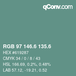 カラーコード: RGB 97 146.6 135.6 | qconv.com
