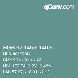 カラーコード: RGB 97 146.6 140.6 | qconv.com