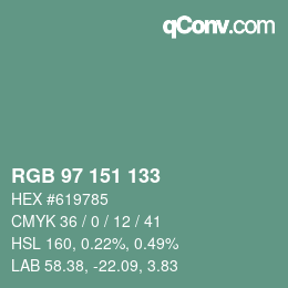 カラーコード: RGB 97 151 133 | qconv.com