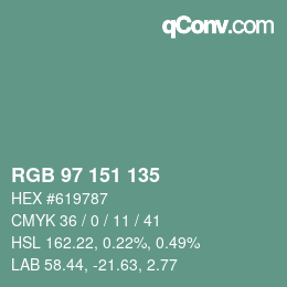 Color code: RGB 97 151 135 | qconv.com